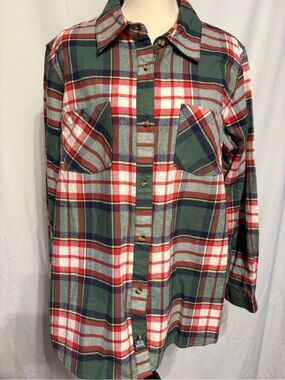 Real Work Relaxed Plaid Button Up Cotton Blend Shirt in Green & Red SZ LR 12/14.